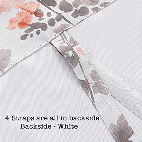 Blackout Tie Up Curtain - Thermal Insulated Balloon Curtain for Small Window Adjustable Kitchen Tie Up Curtain (Floral Pattern in Grey and Coral, Rod Pocket Panel, 42 inches W x 63 inches L)