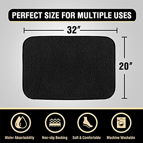 Bathroom Rug Tufted Bath Rug Bath Mat Non Slip Area Rug 20" x 32" Extra Soft Thick Absorbent Shaggy Kitchen Rug Indoor Mat Washable Microfiber Bath Mat for Bathroom Living Room Fast Dry - Black