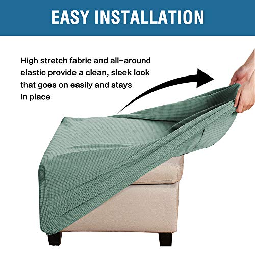 H.VERSAILTEX Square Ottoman Covers Ottoman Slipcovers Folding Storage Stool Furniture Protector Form Fit with Elastic Bottom, Stretch High Spandex Small Checks Jacquard Fabric(Medium,Sage)