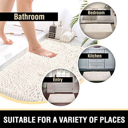 Bathroom Rugs Bath Mats for Bathroom Non Slip Luxury Chenille Bathroom Rugs Extra Soft Absorbent Shaggy Bathroom Mat Rugs Washable Fast Dry Bathroom Rugs Sets 2 Piece (Ivory, 20" x 32"/17" x 24")