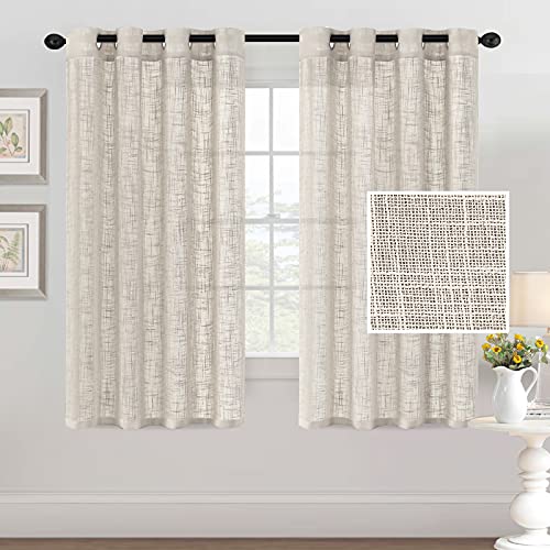 Linen Curtains Natural Linen Blended Curtains for Living Room Burlap Linen Textured Curtains Light Filtering Nickel Grommet Curtains Bedroom Curtains 2 Panel Sets Privacy Added, 52" x 63", Natural