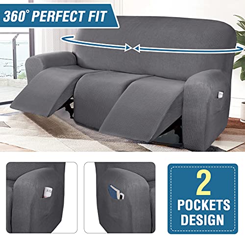 H.VERSAILTEX Super Stretch Recliner Sofa Covers Reclining Couch Covers Recliner Sofa Slipcovers 3 Seater Furniture Covers Thick Soft Jacquard Fabric Form Fitting and Easy Put On, Grey