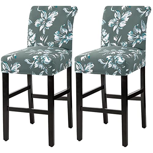 H.VERSAILTEX Stretch Bar Stool Cover Set of 2 Pub Counter Stool Chair Slipcover for Dining Room Cafe Height Side Chairs Feature Modern Floral Printed Design, Green