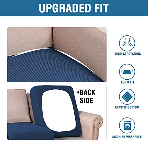 H.VERSAILTEX Super Stretch Individual Seat Cushion Covers Sofa Covers Couch Cushion Covers Slipcovers Featuring Thick Jacquard Textured Twill Fabric (3 Piece XL Sofa Cushion Covers, Navy)