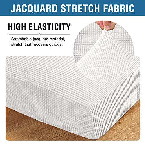 H.VERSAILTEX Super Stretch Individual Seat Cushion Covers Sofa Covers Couch Cushion Covers Slipcovers Featuring Thick Jacquard Textured Twill Fabric (2 Piece Large Sofa Cushion Covers, Off White)