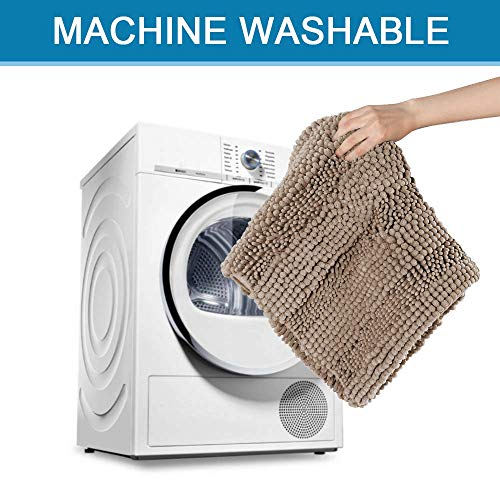 Bath Mats for Bathroom Non Slip Extra Thick Chenille Striped Bath Rug 24" x 36" Absorbent Non Skid Fluffy Soft Shaggy Rugs Washable Dry Fast Plush Mats for Indoor, Bath Room, Tub - Taupe Brown