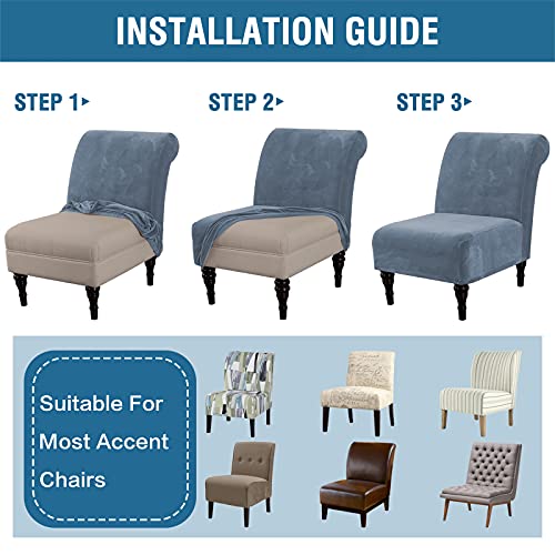 Velvet Accent Chair Covers High Stretch Armless Chair Covers for Living Room Luxury Thick Velvet Chair Slipcovers Modern Furniture Protector with Elastic Bottom, Machine Washable, Stone Blue