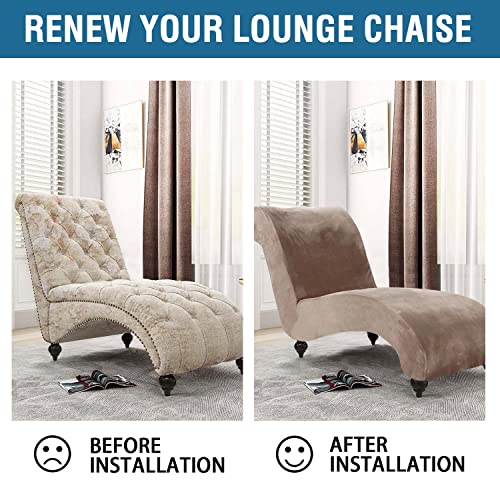 Chaise Lounge Cover Velvet Chaise Lounge Couch Cover High Stretch Chaise Lounge Slipcover Luxury Lounge Chair Cover for Living Room Soft Furniture Protector for Dog, Machine Washable, Taupe