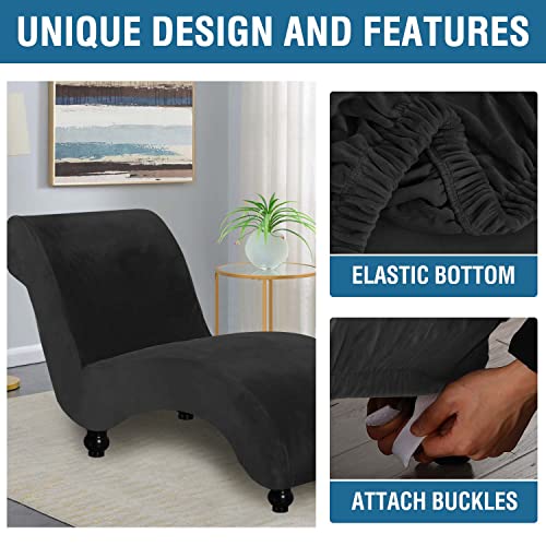 Chaise Lounge Cover Velvet Chaise Lounge Couch Cover High Stretch Chaise Lounge Slipcover Luxury Lounge Chair Cover for Living Room Soft Furniture Protector for Dog, Machine Washable, Black