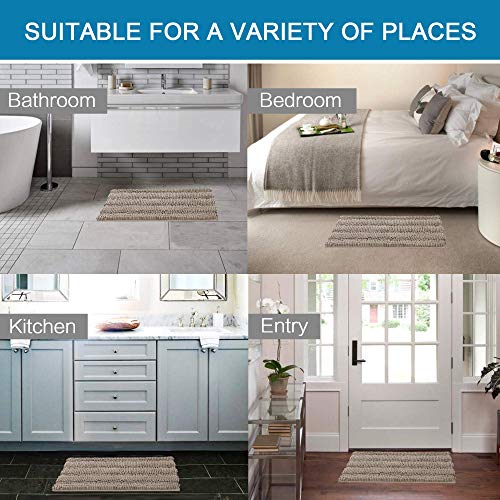 Bath Mats for Bathroom Non Slip Extra Thick Chenille Striped Bath Rug 24" x 36" Absorbent Non Skid Fluffy Soft Shaggy Rugs Washable Dry Fast Plush Mats for Indoor, Bath Room, Tub - Taupe
