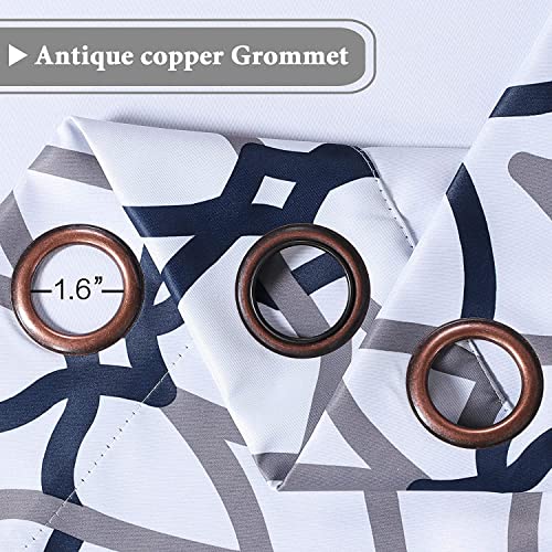 H.VERSAILTEX Blackout Curtains Printed Design 45 Inch Length 2 Panels Set Thermal Insulated Curtains for Bedroom Living Room Geometric Modern Grommet Window Drapes - Dark Denim and Grey