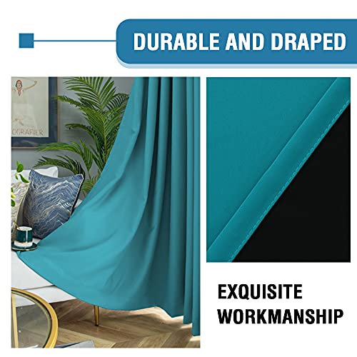 H.VERSAILTEX 100% Blackout Curtains for Bedroom Thermal Insulated Curtains & Drapes Blackout Curtains 108 Inches Long Rod Pocket Curtains for Living Room with Black Liner 2 Panels Set, Turquoise Blue