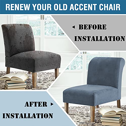 Velvet Accent Chair Covers High Stretch Armless Chair Covers for Living Room Luxury Thick Velvet Chair Slipcovers Modern Furniture Protector with Elastic Bottom, Machine Washable, Stone Blue