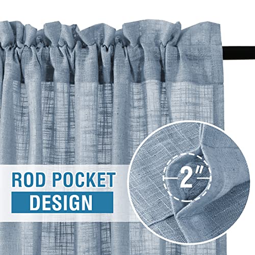 H.VERSAILTEX Linen Curtains 63 inches Long Natural Linen Blended Curtains for Living Room Burlap Linen Textured Curtains Light Filtering Rod Pocket Curtains Bedroom Curtains 2 Panel Sets, Stone Blue