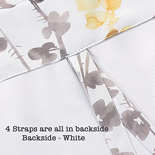 Blackout Tie Up Curtain - Thermal Insulated Balloon Curtain for Small Window Adjustable Kitchen Tie Up Curtain (Floral Pattern in Grey and Yellow, Rod Pocket Panel, 42 inches W x 63 inches L)