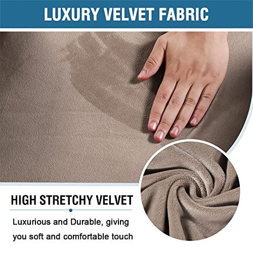 2 Piece Velvet Gaming Chair Covers Stretchable Game Chair Cover Protector Computer Chair Cover Computer Reclining Racing Ruffled Gamer Chair Protector Rotating Armchair Covers Without Chair (Taupe)