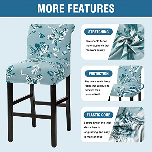 H.VERSAILTEX Stretch Bar Stool Cover Set of 6 Pub Counter Stool Chair Slipcover for Dining Room Cafe Height Side Chairs Feature Modern Floral Printed Design, Aqua