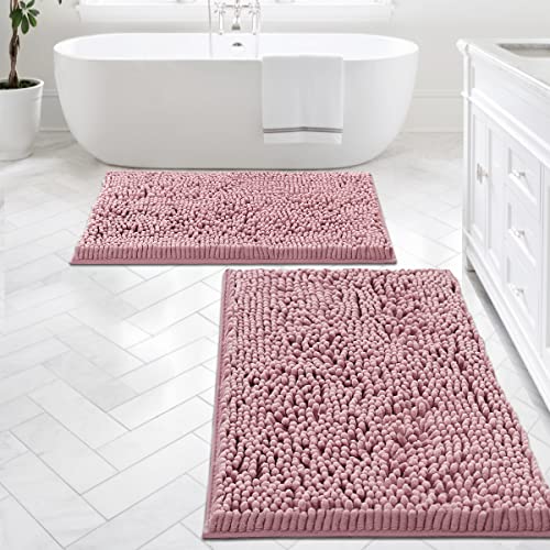 Bathroom Rugs Bath Mats for Bathroom Non Slip Luxury Chenille Bathroom Rugs Extra Soft Absorbent Shaggy Bathroom Mat Rugs Washable Fast Dry Bathroom Rugs Sets 2 Piece (Coral Pink, 24" x 36"/20" x 32")