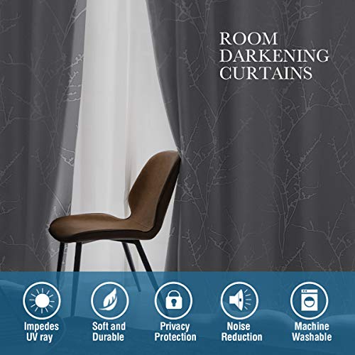 H.VERSAILTEX Blackout Curtains for Bedroom Foil Print Twig Tree Branch Thermal Insulated Grommet Curtain Drapes Light Blocking Thick Soft Window Curtains for Living 52 x 45 Inch Greyish White 2 Panels