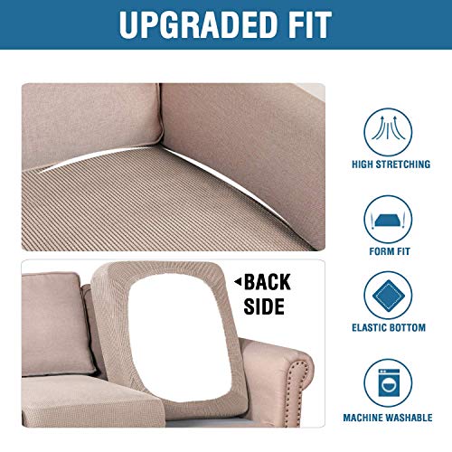 H.VERSAILTEX Super Stretch Individual Seat Cushion Covers Sofa Covers Couch Cushion Covers Slipcovers Featuring Thick Jacquard Textured Twill Fabric (3 Piece XL Sofa Cushion Covers, Sand)