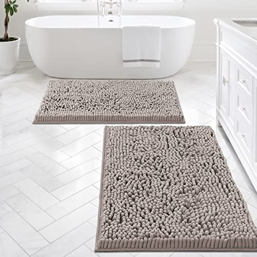 Bathroom Rugs Bath Mats for Bathroom Non Slip Luxury Chenille Bathroom Rugs Extra Soft Absorbent Shaggy Bathroom Mat Rugs Washable Fast Dry Bathroom Rugs Sets 2 Piece (Taupe, 24" x 36"/20" x 32")