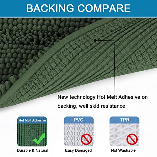 2 Piece Bathroom Set Bathroom Rugs Bath Mats Sets Super Absorbent Chenille Striped Bath Mats Non Skid Machine Wash Dry Rugs for Bathroom Floor(Bronze Green, 47 x 17 Plus 17 x 24 - Inches)