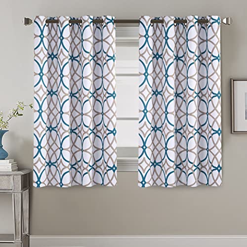 H.VERSAILTEX Blackout Curtains Printed Design 54 Inch Length 2 Panels Set Thermal Insulated Curtains for Bedroom Living Room Geometric Modern Grommet Window Drapes - Teal and Taupe