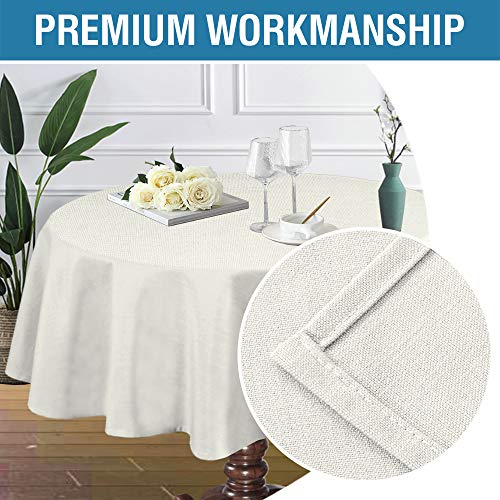 Linen Textured Table Cloths Round 70 Inch Premium Solid Tablecloth Spill-Proof Waterproof Table Cover for Dining Buffet Feature Extra Soft and Thick Fabric Wrinkle Free, Ivory