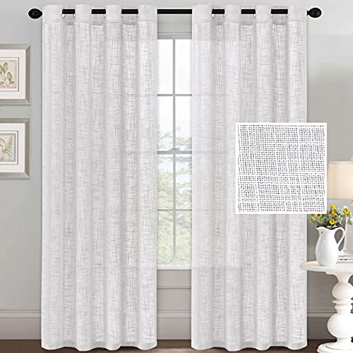 H.VERSAILTEX Linen Curtains Natural Linen Blended Curtains for Living Room Burlap Linen Textured Light Filtering Nickel Grommet Curtains Bedroom Curtains 2 Panel Sets Privacy Added, 52inx84in, White