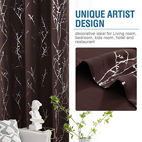 H.VERSAILTEX Blackout Curtains for Bedroom Foil Print Twig Tree Branch Thermal Insulated Grommet Curtain Drapes Light Blocking Thick Soft Window Curtains for Living 52 x 54 Inch Brown 2 Panels