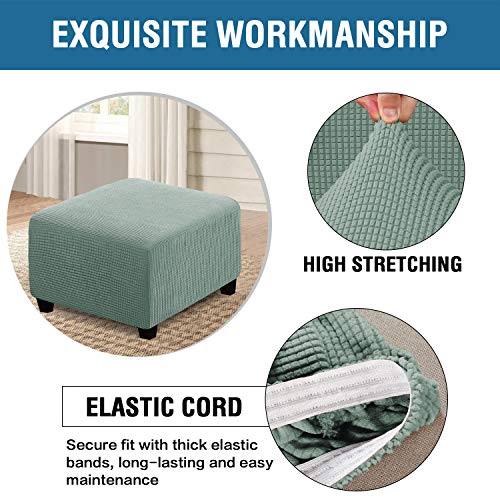 H.VERSAILTEX Square Ottoman Covers Ottoman Slipcovers Folding Storage Stool Furniture Protector Form Fit with Elastic Bottom, Stretch High Spandex Small Checks Jacquard Fabric(Medium,Sage)