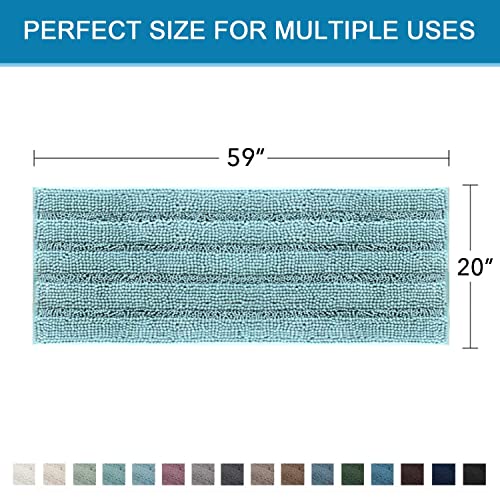 Bath Rugs for Bathroom Non Slip Bath Mats Extra Thick Chenille Striped Bath Rug Runners Oversized 59" x 20" Absorbent Fluffy Soft Shaggy Mats Dry Fast Plush Area Carpet for Bath Room - Aqua Haze