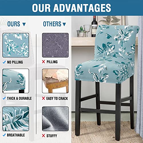 H.VERSAILTEX Stretch Bar Stool Cover Set of 2 Pub Counter Stool Chair Slipcover for Dining Room Cafe Height Side Chairs Feature Modern Floral Printed Design, Aqua