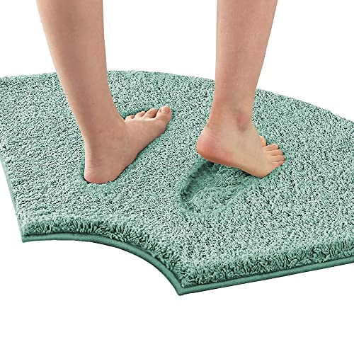 H.VERSAILTEX Toilet Rug Toilet Mats for Bathroom Curved Bath Mat Non Slip Corner Bath Rug Carpet for Toilet Extra Soft Thick Absorbent Contour Toilet Mat Washable, 20 x 38.5 inch - Aqua