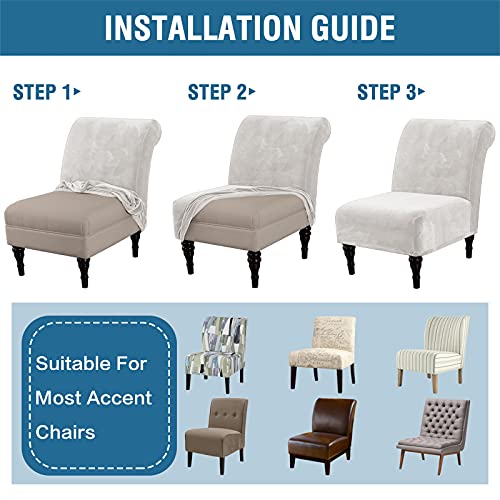 Velvet Accent Chair Covers High Stretch Armless Chair Covers for Living Room Luxury Thick Velvet Chair Slipcovers Modern Furniture Protector with Elastic Bottom, Machine Washable, Off White