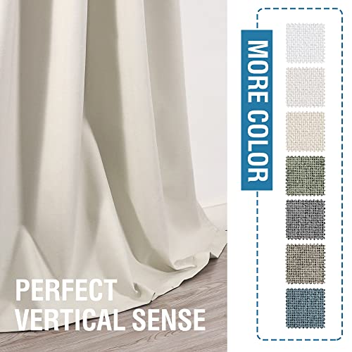 100% Blackout Linen Curtains 96 inches Long Thermal Curtains for Living Room Textured Burlap Curtains with Double Face Linen Grommet Soundproof Bedroom Curtains 52 x 96 Inch, 2 Panels - Ivory