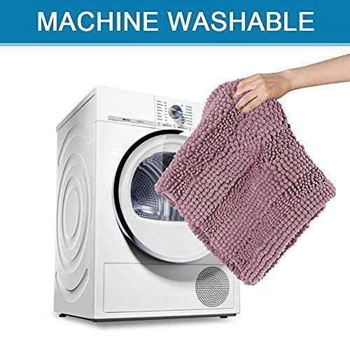 Bath Mats for Bathroom Non Slip Extra Thick Chenille Striped Bath Rug 24" x 36" Absorbent Non Skid Fluffy Soft Shaggy Rugs Washable Dry Fast Plush Mats for Indoor, Bath Room, Tub - Mauve/Rose