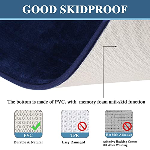 Bath Mat Memory Foam Set Bathroom Rug Set Flannel Velvety Bath Mat Luxury Extra Soft and Absorbent Non Slip Rugs for Bathroom/Bedroom Washable(Curved Set 24"x 36" Plus 20"x 24"U, Navy)