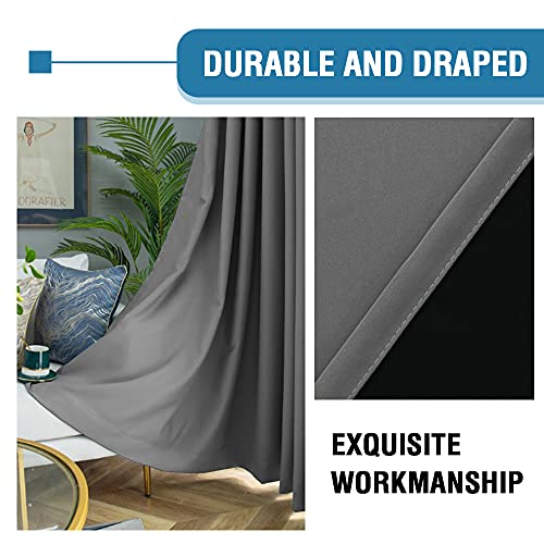 H.VERSAILTEX 100% Blackout Patio Curtains Thermal Insulated Curtains for Sliding Door Extra Wide Window Panels Full Light Blocking Grommet Curtains with Black Liner, W100 x L108 inch - Grey