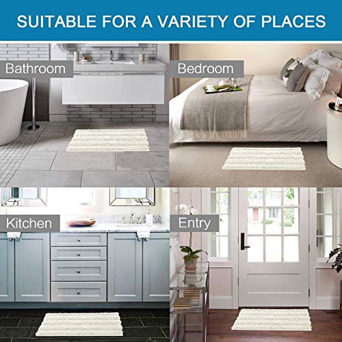 Bath Mats for Bathroom Non Slip Extra Thick Chenille Striped Bath Rug 24" x 36" Absorbent Non Skid Fluffy Soft Shaggy Rugs Washable Dry Fast Plush Mats for Indoor, Bath Room, Tub - Cream