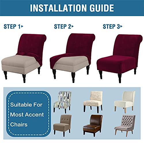 Velvet Accent Chair Covers High Stretch Armless Chair Covers for Living Room Luxury Thick Velvet Chair Slipcovers Modern Furniture Protector with Elastic Bottom, Machine Washable, Burgundy