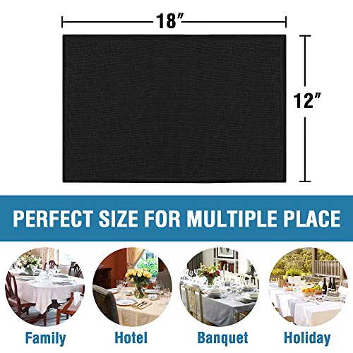H.VERSAILTEX Linen Placemats Set of 4 Premium Solid Table Placemats for Dining Table Spill-Proof Waterproof Table Mats Heat-Resistant Kitchen Table Mats Washable, 12x18 inches, Black