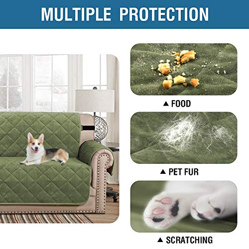 Thick Velvet Quilted Recliner Covers for Recliner Chair Covers Reclining Chair Slipcover Recliner Couch Cover with Non Slip Backing and Wider Elastic Strap (Checked - 79" x 68"- Loden)