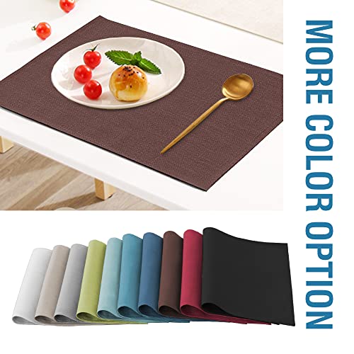 H.VERSAILTEX Linen Placemats Set of 8 Premium Solid Table Placemats for Dining Table Spill-Proof Waterproof Table Mats Heat-Resistant Kitchen Table Mats Washable, 12x18 inches, Chocolate