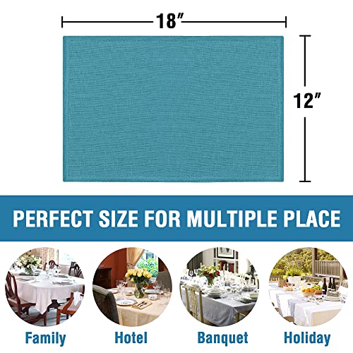 H.VERSAILTEX Linen Placemats Set of 6 Premium Solid Table Placemats for Dining Table Spill-Proof Waterproof Table Mats Heat-Resistant Kitchen Table Mats Washable, 12x18 inches, Teal