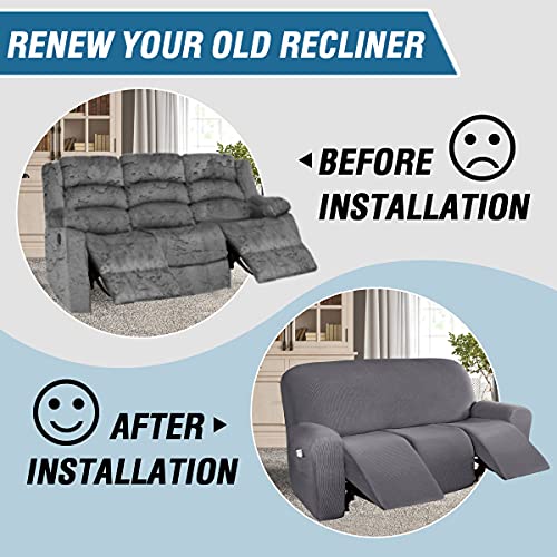H.VERSAILTEX Super Stretch Recliner Sofa Covers Reclining Couch Covers Recliner Sofa Slipcovers 3 Seater Furniture Covers Thick Soft Jacquard Fabric Form Fitting and Easy Put On, Grey