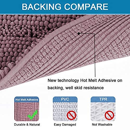 Bath Mats for Bathroom Non Slip Extra Thick Chenille Striped Bath Rug 24" x 36" Absorbent Non Skid Fluffy Soft Shaggy Rugs Washable Dry Fast Plush Mats for Indoor, Bath Room, Tub - Mauve/Rose