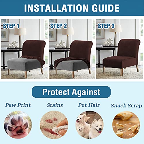 Armless Chair Slipcover Thick Striped Velvet Accent Chair Cover for Living Room High Stretch Slipper Chair Slipcover Removable Furniture Protector with Elastic Bottom, Machine Washable, Chocolate