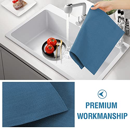 H.VERSAILTEX Linen Placemats Set of 8 Premium Solid Table Placemats for Dining Table Spill-Proof Waterproof Table Mats Heat-Resistant Kitchen Table Mats Washable, 12x18 inches, Ink Blue