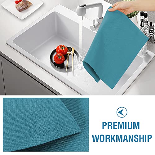 H.VERSAILTEX Linen Placemats Set of 4 Premium Solid Table Placemats for Dining Table Spill-Proof Waterproof Table Mats Heat-Resistant Kitchen Table Mats Washable, 12x18 inches, Teal
